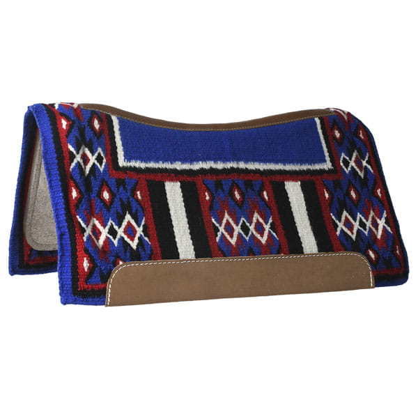 Mustang Blue Horse Contoured Blanket Top with Tan Wool Bottom Saddle Pad