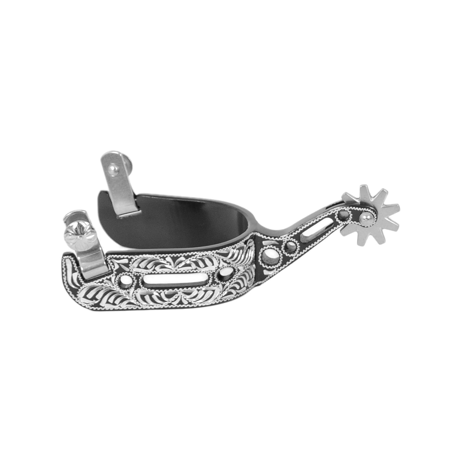 Pool´s Aluminium engraved Spurs with hole black