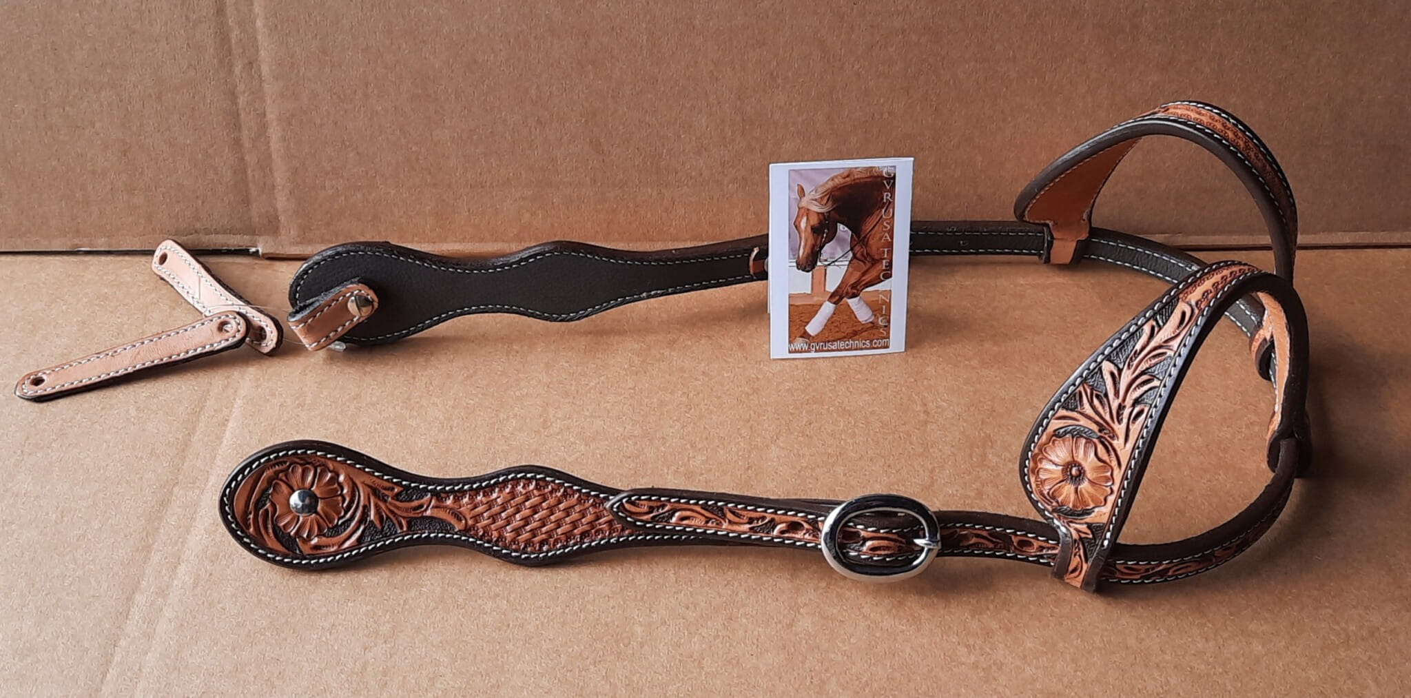 Cattlemans Double ear headstall Flower Basket Two Tone