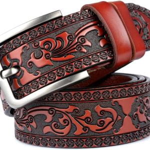 Ledergürtel mit Schnalle Floral red brown