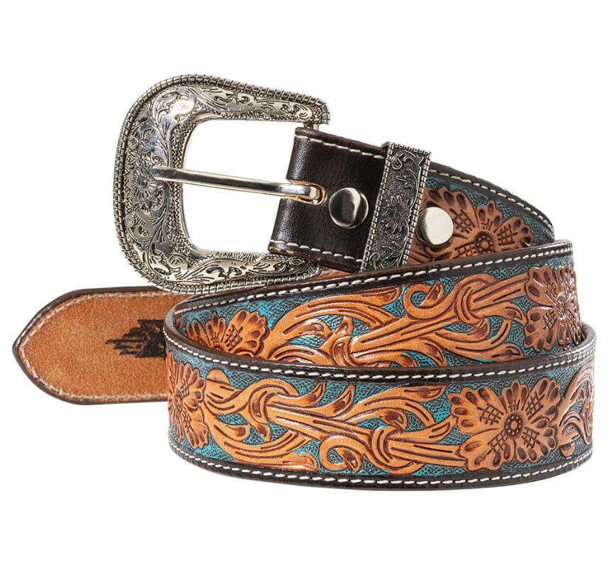 Stars&Stripes Ledergürtel TwoTone Turquoise Flower