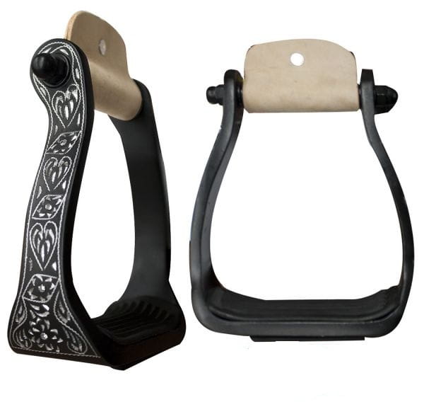 Showman Black engraved aluminum stirrups with rhinestones