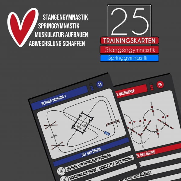 25 Trainingskarten Stangengymnastik oder Springgymnastik