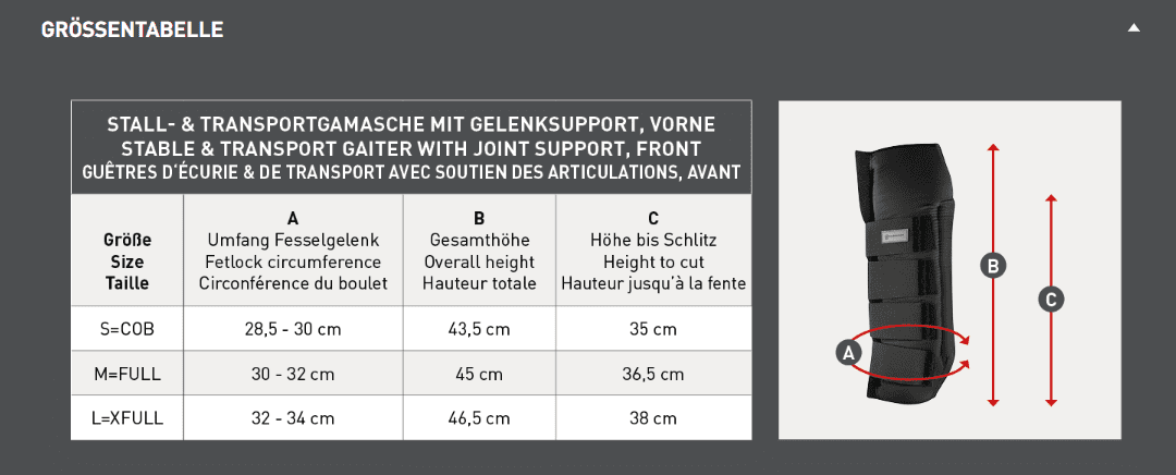 Stall- und Transportgamasche mit Gelenksupport, vorne