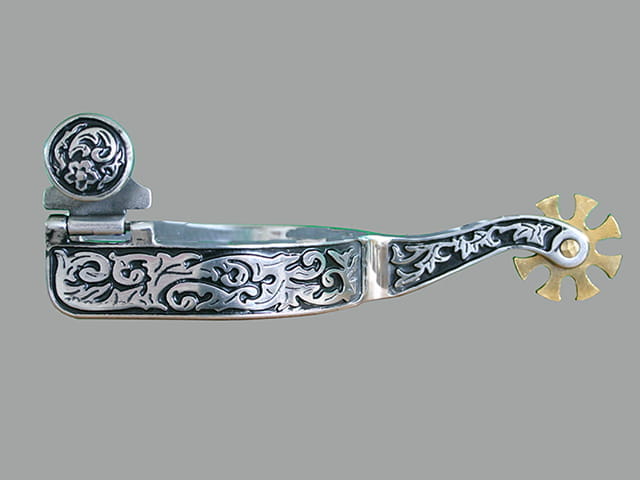 Montana Ladys Black Steel engraved Flowers Spurs
