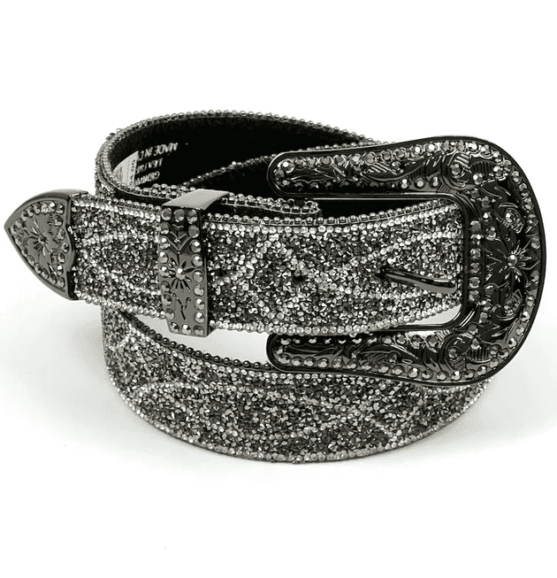 Angel Ranch Western Womens Belt Leather Hematite Resin Beads Black