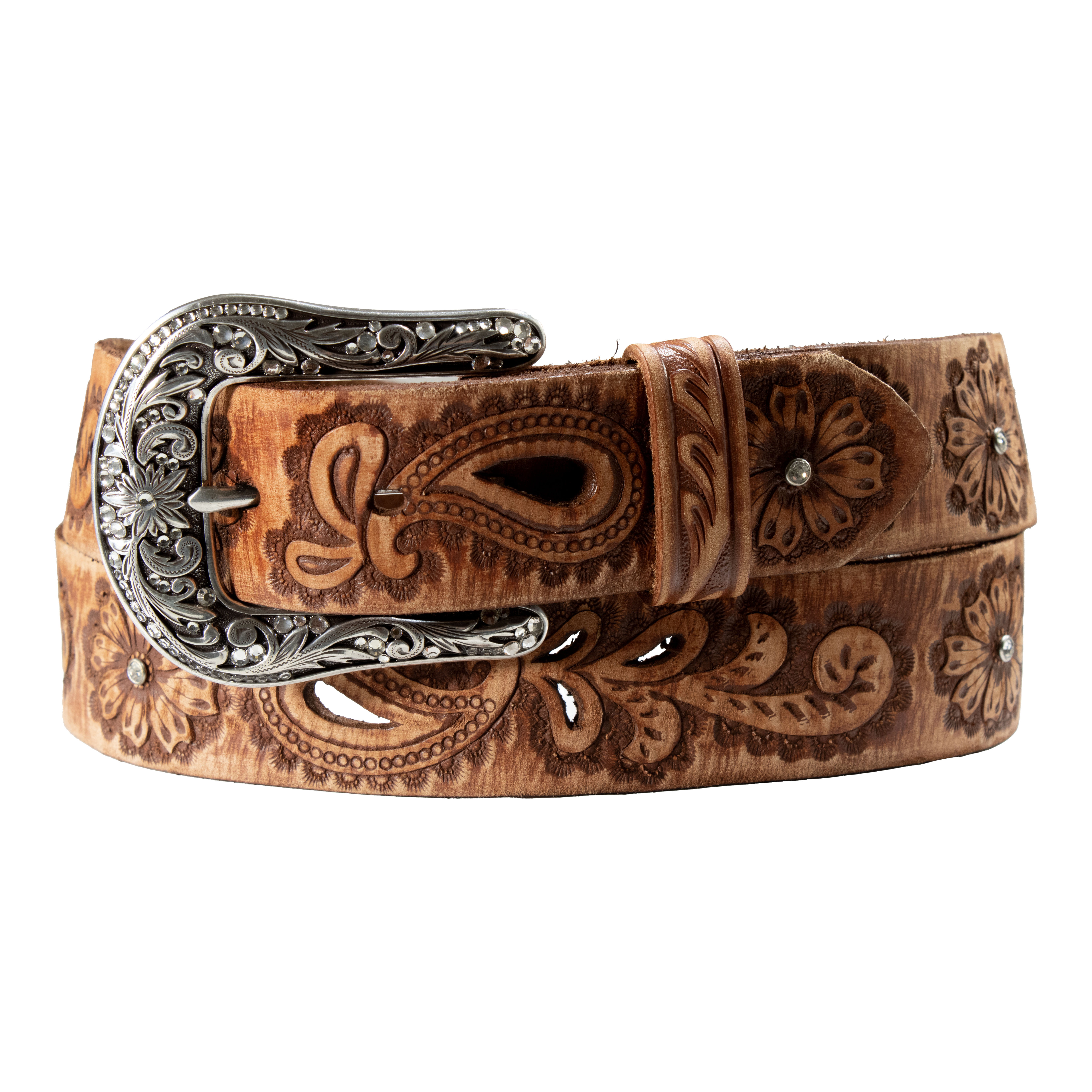 Angel Ranch Western Belt Womens Floral Crystal Accents