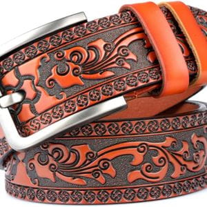 Ledergürtel mit Schnalle Floral camel brown