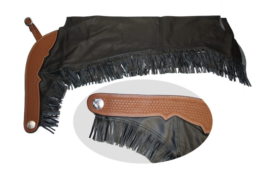 Glattleder Chaps Premium mit basketpunziertem Lederbesatz und Fransen